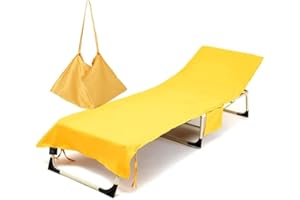 YEGANG Beach Chair Cover Towel, Solid color Beach Towel Lounger Bags with Pockets Sunbed Towels Fitted Microfiber Sun Lounger Towels for Summer Outdoor Garden Pool Vacation Travel (Yellow)