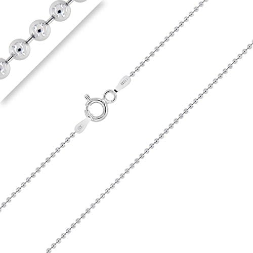 PLANETYS - 925 Sterling Silver Rhodium Finishing Ball Bead Chain Necklace 1 mm Width 24 Inches