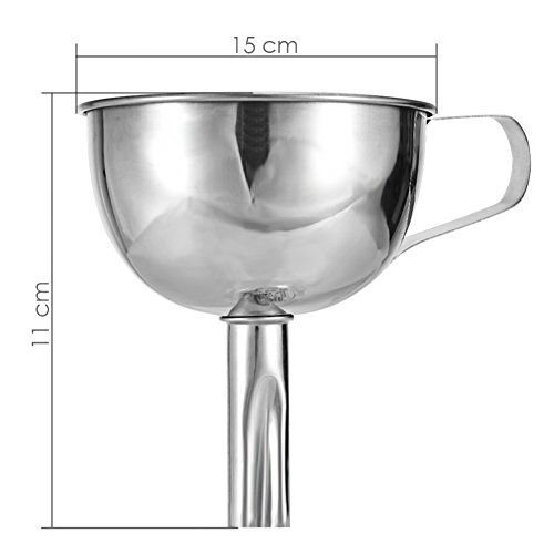 Trichter aus Edelstahl mit Siebeinsatz und Henkel, Trichterauslaufsdurchmesser 1.5 cm, Durchmesser 15 cm - 4