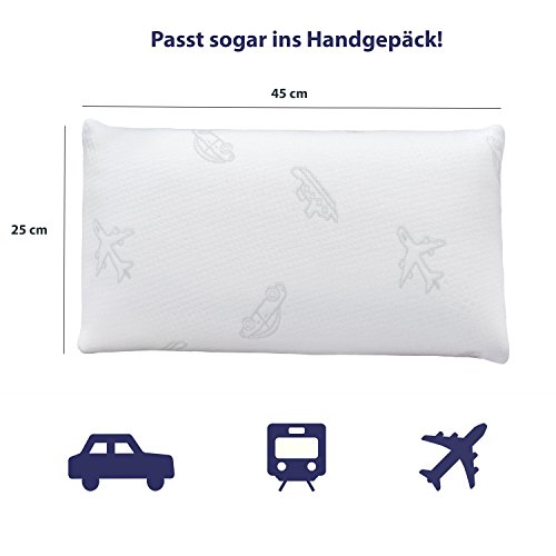 Orthopädisches Reisekissen – Viscoelastisches Kopfkissen in handlicher Größe // Reise- oder Kinderkissen (45 X 25 cm) - 4