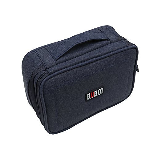 BUBM Tragbare Reisetasche mit Mehrfachfunktion Kabelorganiser Tasche mit Doppelschichten für Elektronische Zubehöre wie Netzteil, Maus und USB Stricks, Dunkelblau - 9