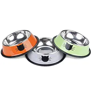 Legendog Cat Bowl Pet Stainless Steel Food Water With Non-Slip Rubber Base Small Feeding Bowls Set Of 3 (Multicolor)