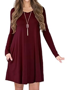 VIISHOW Damen Langarm Taschen Casual Lose T-Shirt Kleid