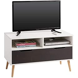 IDIMEX Meuble TV Genova Banc télé de 90 cm au Style scandinave Design Vintage avec 1 Grand tiroir et 2 niches, décor Blanc Mat et Gris Anthracite