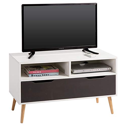 IDIMEX Meuble TV Genova Banc télé de 90 cm au Style scandinave Design Vintage avec 1 Grand tiroir et 2 niches, décor Blanc Mat et Gris Anthracite
