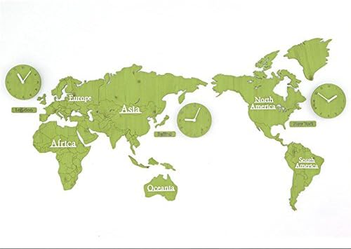 Acrylic Mute Wall Mounted Clock World Map Stickers, Bedroom Background Wall Decoration Pine Wood Clock , A