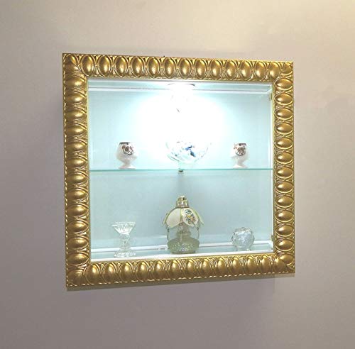 VM ART DESIGN GLASS Vitrine Cadre murales VMBR6T-QD50L-DS (Wood Gold Arabic Style and Colorglass White)