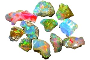 GEMWORLDJAIPUR AAA Quality Natural Ethiopian Opal Jumbo Fire Rough 25 Carats 5-8 Pcs, Natural Opal Gemstones Raw For cutting cabbing polishing DIY art and craft, 10-15 MM, White, Gemstone, rough opal