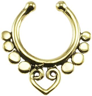 Brass Beads and Heart Design Fake Septum Ring - 7mm (0.3") Inner Hoop with Adjustable Opening - Street Habit Jewelry