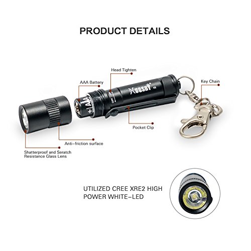 Paragala Aluminum Hand LED Taschenlampen Mini CREE LED Taschenlampe Camping Lampe IPX7 wasserdichte Schlüsselanhänger Taschenlampe für Wandern Jagd Backpacking Angeln und Grill,Batteriebetrieben (Black) - 3