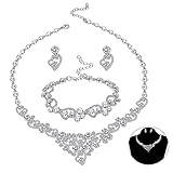 halskette set box ♥ BRAUTSCHMUCK-SETS ♥ Dieses Hochzeitsschmuck-Set umfasst eine glänzende Halskette, Ohrringe und Armband.Wenn Sie zu einer Party oder einem Bankett ausgehen, ist dieser Schmuck das perfekte Accessoire. Er bietet ein erstaunliches Design und passt zu jedem formellen oder zufälligen Ensemble.