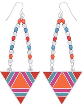 Front Row Silver Colour Vibrant Beaded Multi Coloured Drop Earrings