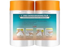 LLPT Nastro e drappo Pellicola per mascheratura pre-nastrata | 65cm (non piegata) x 20m | ciascuna Confezione da 2 | panni per verniciatura a spruzzo per pareti auto Protezione da polvere (MFT652)