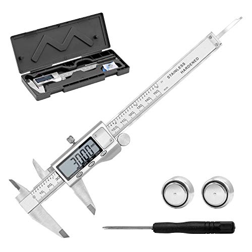  Gocheer Calibrador digital electrónico Herramienta de medición de 6 pulgadas Pulgadas/MM de acero inoxidable, pantalla métrica LCD, pulgadas de medición precisas y milímetros Calibrador a vernier
