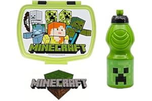 ILS I LOVE SHOPPING Schul-Lunchset, 2-teilig, Brotdose und Trinkflasche, aus Kunststoff, für Kinder, Snacks, Launch Box - BPA-frei, Minecraft.