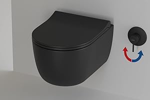 BADENA Dusch WC spülrandlos Schwarz Matt I Taharet WC Set VitrA Warmwasser Armatur I Bidet WC Dusche randlos I Hänge WC Bidet Funktion I Spülrandloses Wand WC Softclose WC Sitz