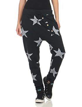 malito Damen Jogginghose mit Knopfleiste | Sporthose mit Sternen | Baggy zum Tanzen | Sweatpants – Trainingshose...