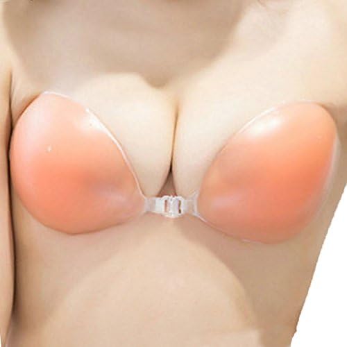 Woboren Womens Ladies Sexy Reusable Invisible Magic Strapless Self Adhesive Push-up Bra Stick On Gel Backless Silicone Bras Beige C