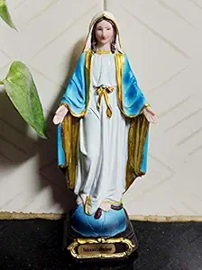 Breeze Handicrafts Imported Poly Marble Immaculate Mary Statue Christian Religious Idols and Figurines Showpiece - PMC 8006, Height 5