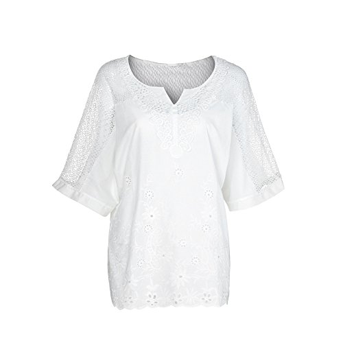Preisvergleich Produktbild DEELIN Tops Damen Sommer Plus Size Chiffon Blumendruck Langarm Bluse Pullover Tops Shirt … (4XL, Z-Weiß# 02)