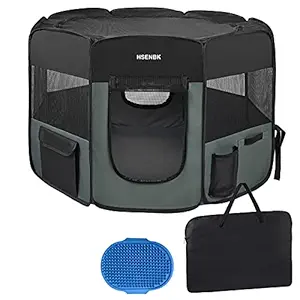 HSENBK Portable Foldable Pet Playpen/Puppy Playpen/Dog Playpen/Cat Playpen,Indoor/Outdoor, for Dog/Cat/Puppy/Rabbit/Hamster with Free A Bath Brush (M)