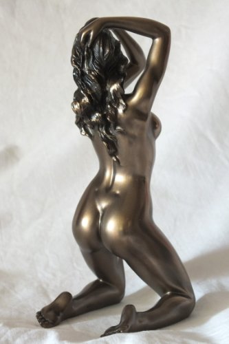 Weiblicher Akt Harmonie Frau kniet Arme am Kopf bronziert Figur Skulptur - 4