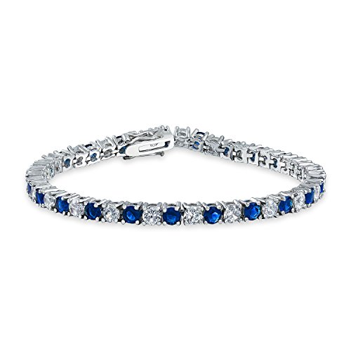 Alternating Round Cubic Zirconia 12.00 CT 4 Prong Basket Set Solitaire AAA CZ Tennis Bracelet For Women Prom Bride Silver Plated Simulated Jewel Color Birthstone 7.5 Inch