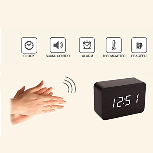Evilandat Holz LED Digital Wecker Uhr mit Geräuschaktivierung Temperaturanzeige (Kein Adapter oder Batterien) - 3