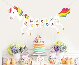 CAMARILLA Unicorn Banners for Kids Birthday Party Decoration/Unicorn Happy Birthday Theme Party Supplies Item for Girls, Boys/Unicorn Backdrop Props (Pack of 13 Letters Banner , Multicolor)
