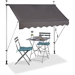 Relaxdays, Gris Store Balcon, Manivelle, Hauteur Réglable, Résistant UV, Polyester, Acier, Embouts, 200 x 120 cm