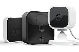 Blink Outdoor, Caméra de surveillance HD sans fil, résistante aux intempéries, Kit 1 caméra + Blink Mini, Caméra d'intérieur connectée compacte à brancher, fonctionne avec Alexa