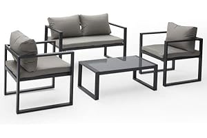 Happy Garden Gartenmöbel Ibiza aus grauem Stoff 4-Sitzer - Aluminium Anthrazit