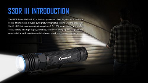 Olight® S30R III Taschenlampe wiederaufladbar – Cree XM-L2 CW LED max. 1050 Lumen mit 1 x speziellem Lithium Ionen 18650 Akku 3500mAh, 1 x USB-Ladekabel , 1 x Magnet Dockingstation und Handschlauf - 8