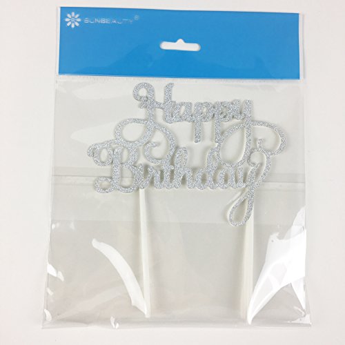 SUNBEAUTY Happy Birthday Gold Silber Glitter Kuchendekoration Cake Topper für Geburtstag - 4