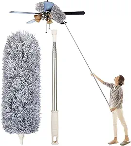 SKYUP Microfiber Feather Duster Bendable & Extendable Fan Cleaning Duster with 100 inches Expandable Pole Handle Washable Duster for High Ceiling Fans, Window Blinds, Furniture (Blue-A)