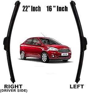Car Styling- Windshield Flat OE Wiper Blade Replacement U Hook Banana Type Ford Figo Aspire, Size 22'' and 16'', Highly Durable, Colour: Black (Pack of 2 Pcs)