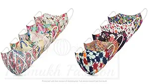 PRAMUKH FASHION Womens Cotton Fashion Mask Light Weight Breathable and Skin Friendly. Washable & Reusable Fabri Soft Spanex Ear Loops 3 Layer of Protection Set of 10(021,03)