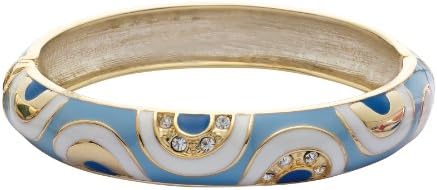 Jodie Rose Light Blue/Cream Waves Gold Enamelled Bangle