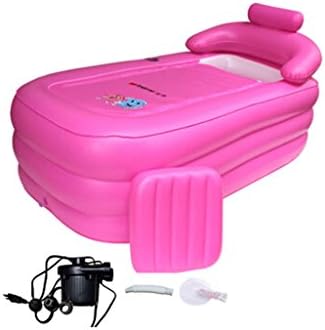 DA SHUN CHANG Inflatable tub folding bath tub adult baby thickened plastic tub children bath tub bath tub blue bath bubble bottom + electric pump pink Bathtub