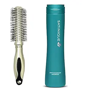 Crynn Salon Professional Round Hair Brush (MULTICOLOR) + Amway Satinique ANTI-DANDRUFF Shampoo for Dry,Itchy Scalp (250ml)