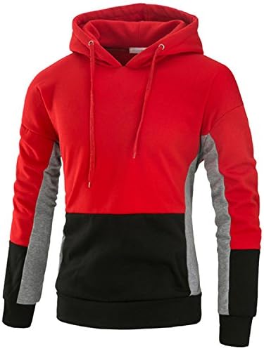 JOLIME Fashion Pullover Fleece Hoodie Warm Coat Jumpers Contrast Hooded Casual Sweatshirt Red M