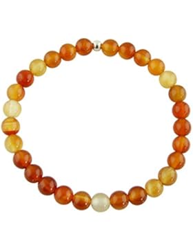 Sunsara Traumsteinshop Edelstein Armband - Karneol (Carneol) 6 mm Kugeln (Perlen) und echt 925er Silberkugel -...