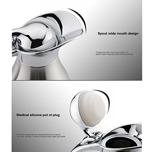 EgoEra® Doppelwandiges Vakuum Tee Kaffee Edelstahl Isolierkanne/ Thermoskannen/ Kaffeekanne Edelstahl/ Isolierung Topf/ Wasserkrug, Silber, 2L - 2