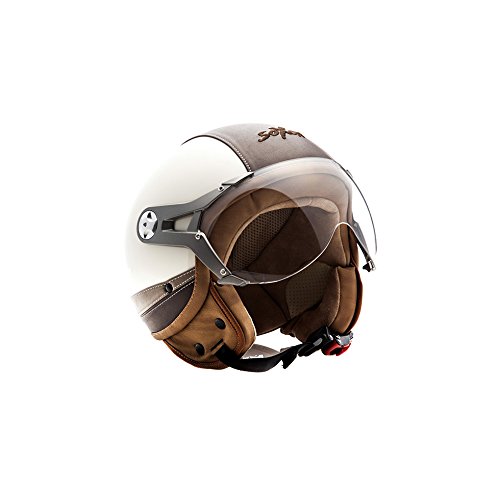 SOXON SP-325-URBAN Bobber Casco Demi-Jet Vespa Vintage Piloto Cruiser, L (59-60cm), Crème/Marrón