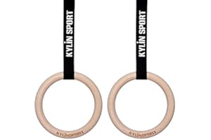 KYLIN SPORT Anneaux Gymnastique en Bois Diamètre 28mm Réglable Exercice Fitness Suspension Training Exercice Anneaux Olympique de Bouleau＋2* Bandes en Nylon 4m×3.8cm
