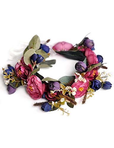 Preisvergleich Produktbild Zacoo Blumenkrone Girlande Haarband Haarkranz Hochzeit Festival Rot+Lila HS0009