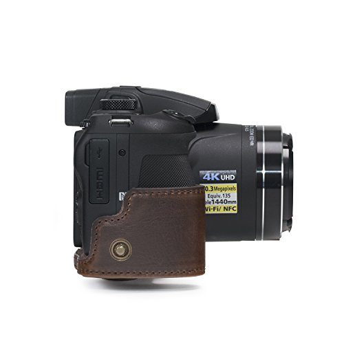 MegaGear MG921 Etui de Protection avec Bandouli  re en Cuir pour Appareil photo Nikon Coolpix B700 Marron fonc  