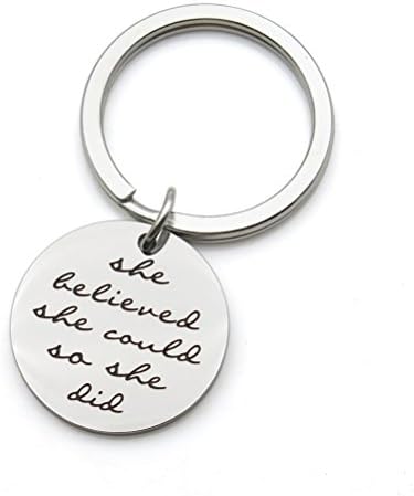 She Believed She Could So She Did Inspirational Graduation Gift Stainless Steel Keychain Key Ring