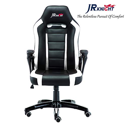 JR Knight Racing Silla X, piel sintética, silla de escritorio para videojuegos, silla diseñada para jóvenes generaciones Black&white