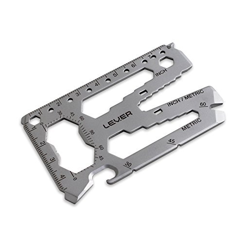 Lever Gear Toolcard Pro - Carte de crédit Multi-outils 40 en 1. Élégant Portefeuille minimaliste multi-outils en acier inoxydable - Argent